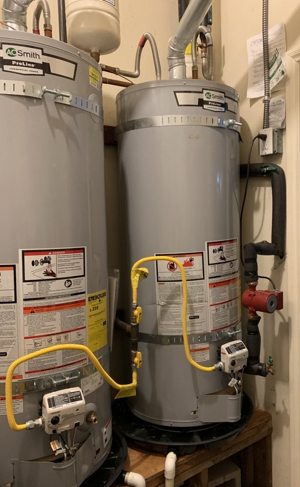 Illustrative photo: two installed water heaters